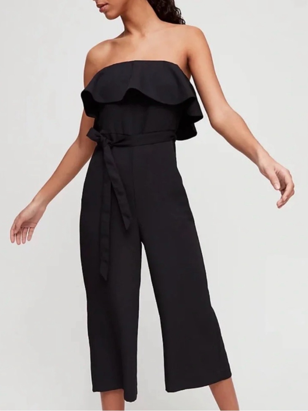 Aritzia Babaton Flutter Strapless Black Ruffled Wide-Leg Jumpsuit - #284